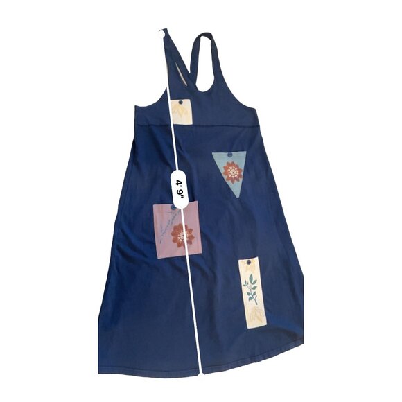 Vintage 90's boho cottage core patchwork dress maxi navy Medium pockets - Picture 4 of 11